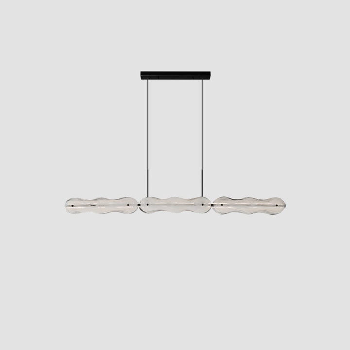 Contemporary Creative Wave Strip Half Round Glass Copper LED Island Light Chandelier For Living Room