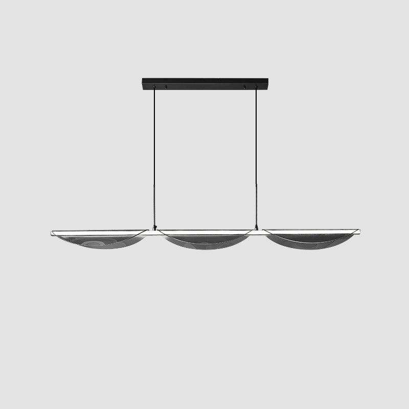 Contemporary Creative Wave Strip Half Round Glass Copper LED Island Light Chandelier For Living Room