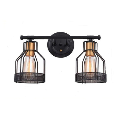 Traditional Vintage Round Skeleton Glass Iron 2-Light Wall Sconce Lamp For Living Room