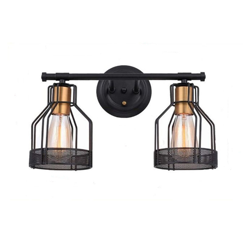 Traditional Vintage Round Skeleton Glass Iron 2-Light Wall Sconce Lamp For Living Room
