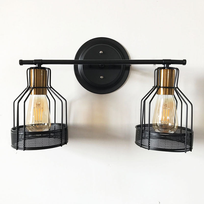 Traditional Vintage Round Skeleton Glass Iron 2-Light Wall Sconce Lamp For Living Room