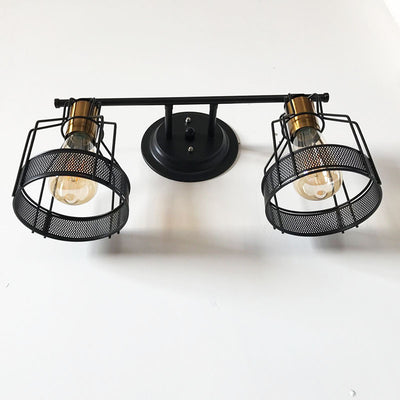 Traditional Vintage Round Skeleton Glass Iron 2-Light Wall Sconce Lamp For Living Room
