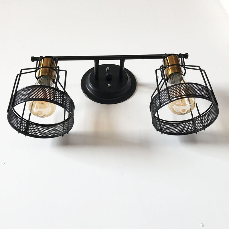 Traditional Vintage Round Skeleton Glass Iron 2-Light Wall Sconce Lamp For Living Room
