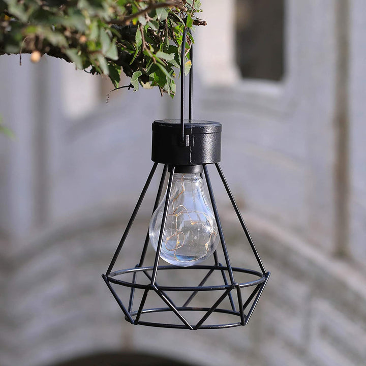 Lampe extérieure LED en fer étanche solaire à prisme squelette vintage traditionnelle pour jardin 