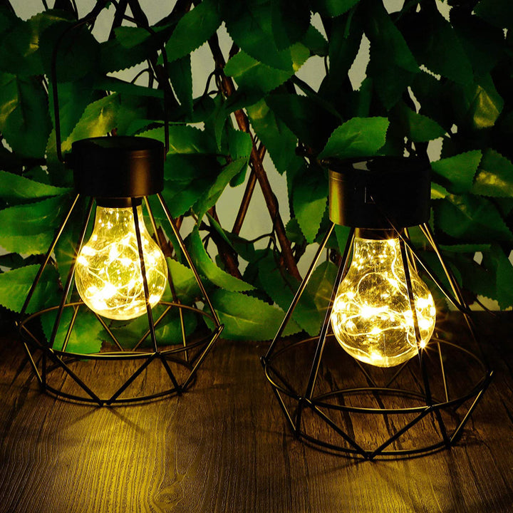 Lampe extérieure LED en fer étanche solaire à prisme squelette vintage traditionnelle pour jardin 