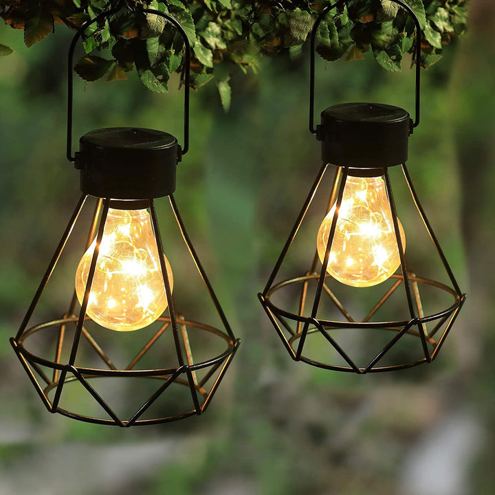 Lampe extérieure LED en fer étanche solaire à prisme squelette vintage traditionnelle pour jardin 