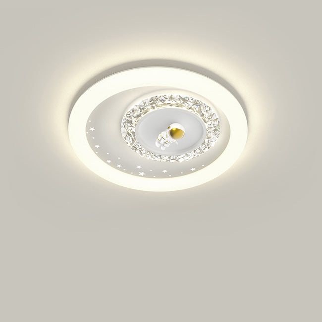 Moderne Art Deco Runde Astronauten Kinder Cartoon Acryl Eisen LED Deckenleuchte Für Schlafzimmer 