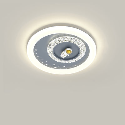 Moderne Art Deco Runde Astronauten Kinder Cartoon Acryl Eisen LED Deckenleuchte Für Schlafzimmer 