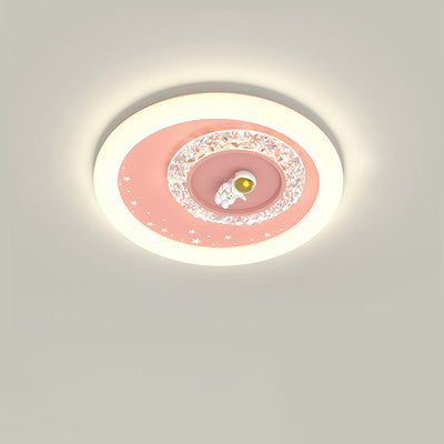 Moderne Art Deco Runde Astronauten Kinder Cartoon Acryl Eisen LED Deckenleuchte Für Schlafzimmer 