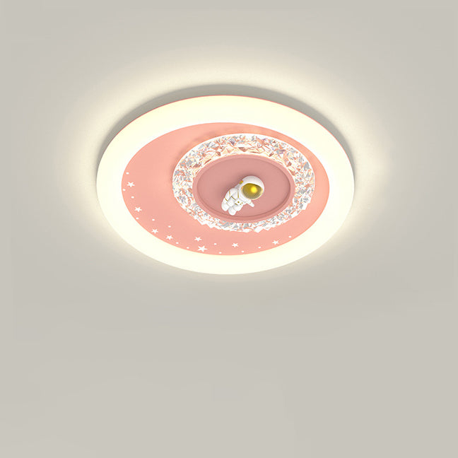 Moderne Art Deco Runde Astronauten Kinder Cartoon Acryl Eisen LED Deckenleuchte Für Schlafzimmer 