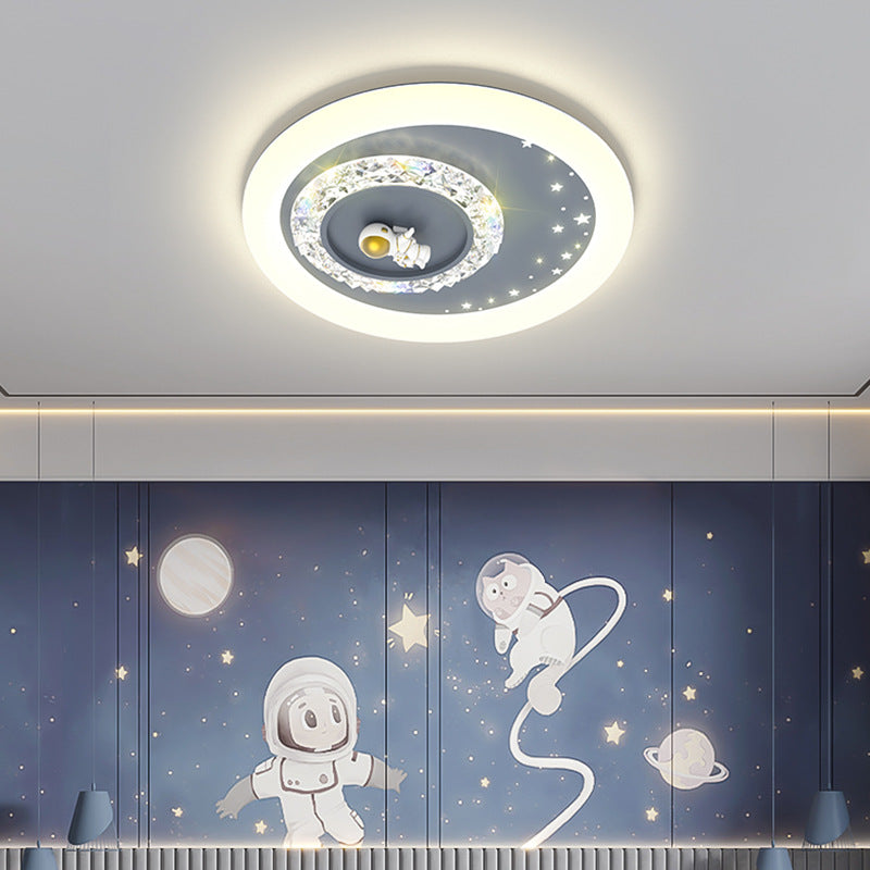 Moderne Art Deco Runde Astronauten Kinder Cartoon Acryl Eisen LED Deckenleuchte Für Schlafzimmer 
