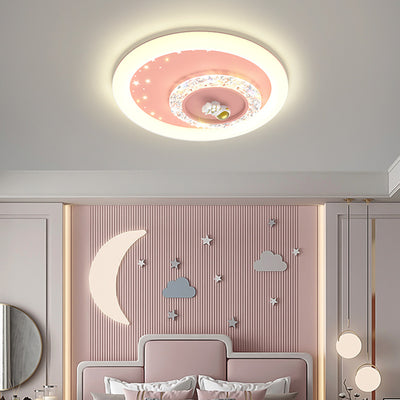 Moderne Art Deco Runde Astronauten Kinder Cartoon Acryl Eisen LED Deckenleuchte Für Schlafzimmer 