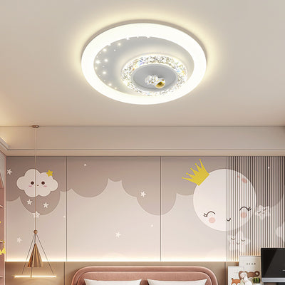 Moderne Art Deco Runde Astronauten Kinder Cartoon Acryl Eisen LED Deckenleuchte Für Schlafzimmer 