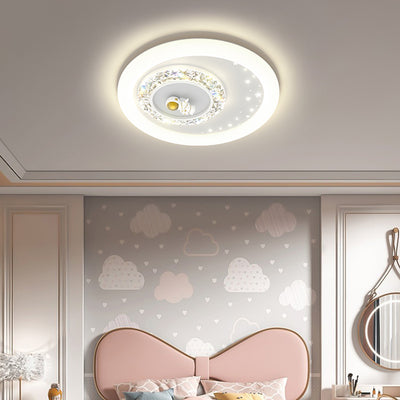 Moderne Art Deco Runde Astronauten Kinder Cartoon Acryl Eisen LED Deckenleuchte Für Schlafzimmer 
