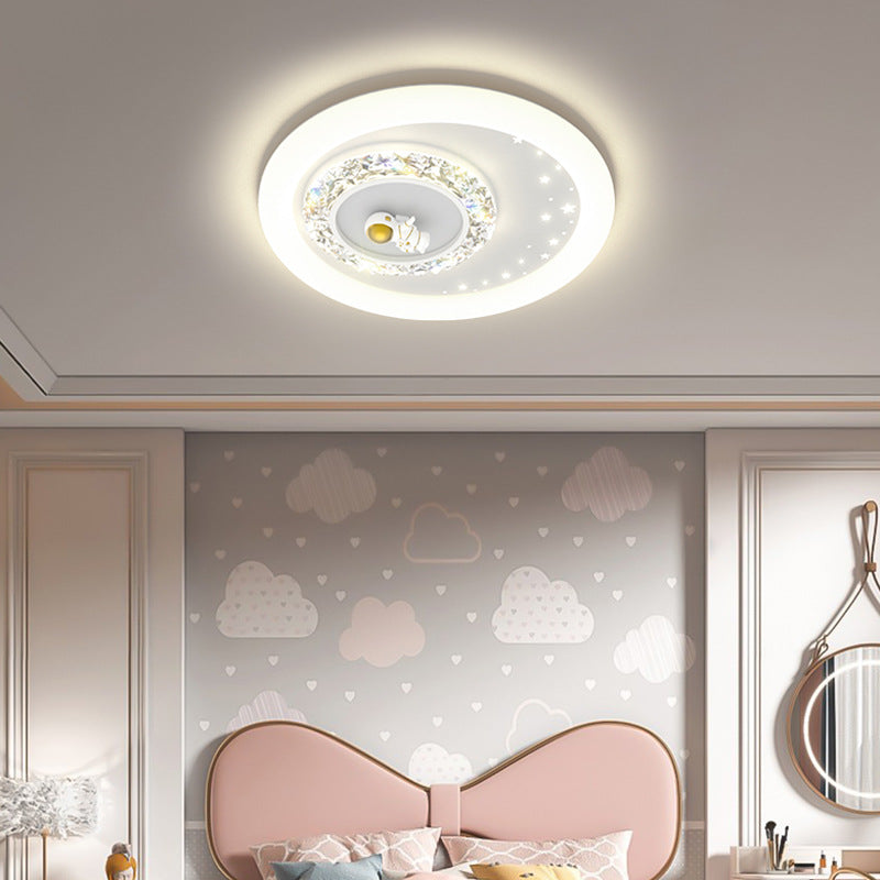 Moderne Art Deco Runde Astronauten Kinder Cartoon Acryl Eisen LED Deckenleuchte Für Schlafzimmer 
