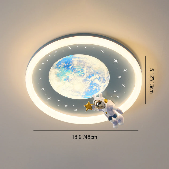 Moderno Art Deco Niños Astronauta Planeta Redondo Acrílico Resina Hierro LED Luz de Techo Empotrada para Dormitorio 