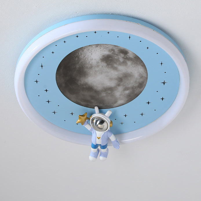 Moderne Art Deco Kinder Astronaut Planet Runde Acrylharz Eisen LED Deckenleuchte für Schlafzimmer 