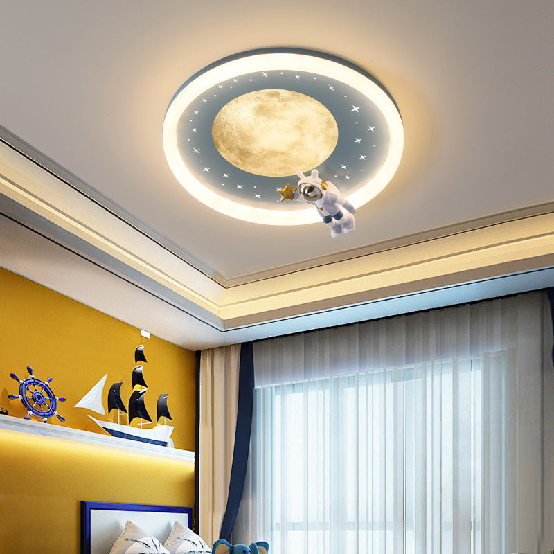 Moderne Art Deco Kinder Astronaut Planet Runde Acrylharz Eisen LED Deckenleuchte für Schlafzimmer 