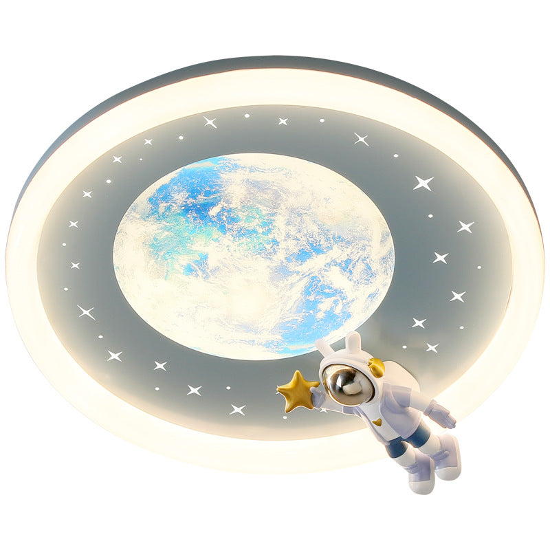 Moderne Art Deco Kinder Astronaut Planet Runde Acrylharz Eisen LED Deckenleuchte für Schlafzimmer 