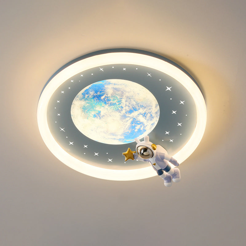 Moderne Art Deco Kinder Astronaut Planet Runde Acrylharz Eisen LED Deckenleuchte für Schlafzimmer 