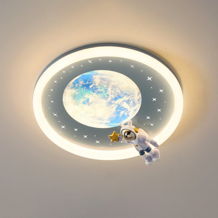 Moderne Art Deco Kinder Astronaut Planet Runde Acrylharz Eisen LED Deckenleuchte für Schlafzimmer 