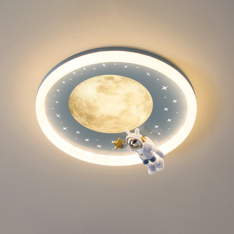 Moderne Art Deco Kinder Astronaut Planet Runde Acrylharz Eisen LED Deckenleuchte für Schlafzimmer 
