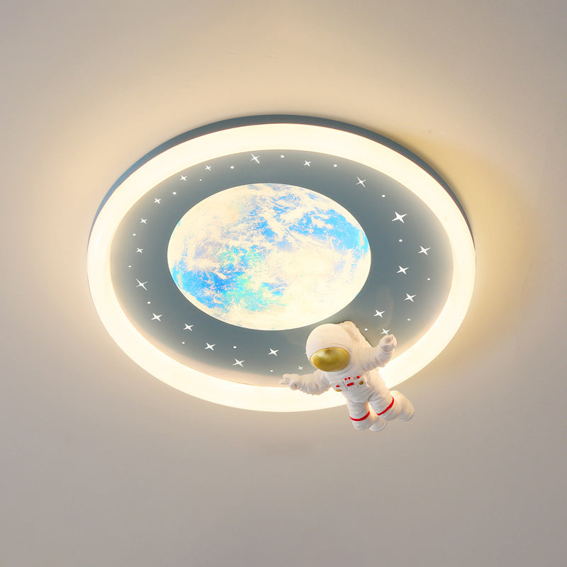 Moderne Art Deco Kinder Astronaut Planet Runde Acrylharz Eisen LED Deckenleuchte für Schlafzimmer 