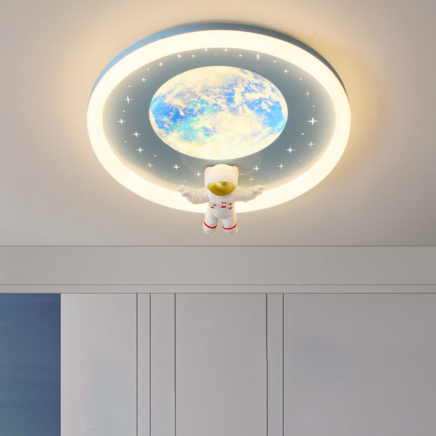 Moderne Art Deco Kinder Astronaut Planet Runde Acrylharz Eisen LED Deckenleuchte für Schlafzimmer 