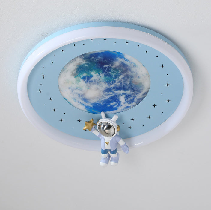 Moderne Art Deco Kinder Astronaut Planet Runde Acrylharz Eisen LED Deckenleuchte für Schlafzimmer 
