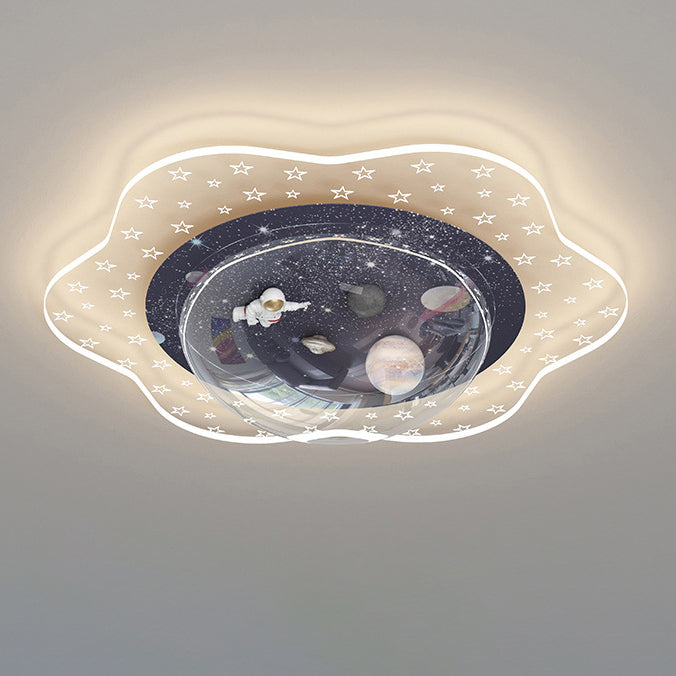 Moderne Art Déco Enfants Floral Astronaute Planète PVC Résine Fer LED Plafonnier Pour Chambre 