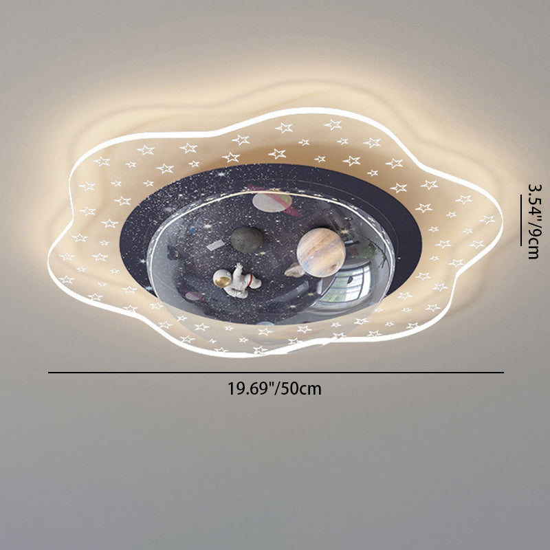 Moderne Art Déco Enfants Floral Astronaute Planète PVC Résine Fer LED Plafonnier Pour Chambre 