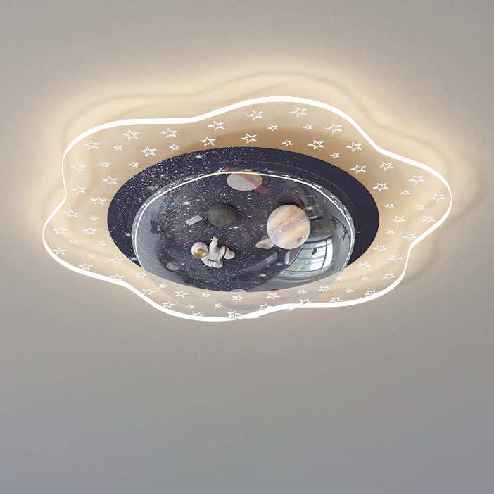 Moderne Art Déco Enfants Floral Astronaute Planète PVC Résine Fer LED Plafonnier Pour Chambre 