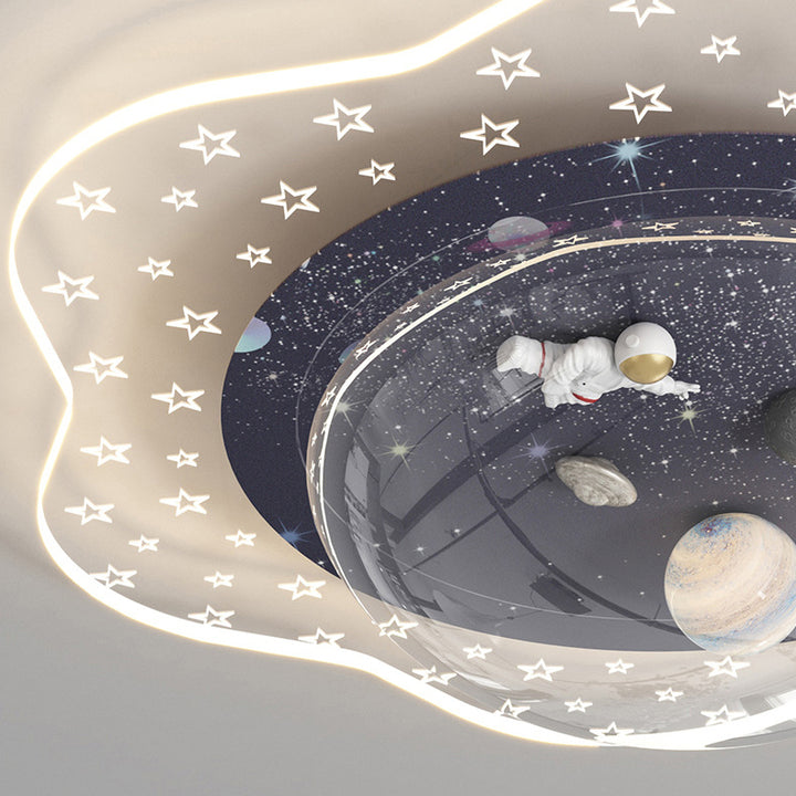 Moderne Art Déco Enfants Floral Astronaute Planète PVC Résine Fer LED Plafonnier Pour Chambre 