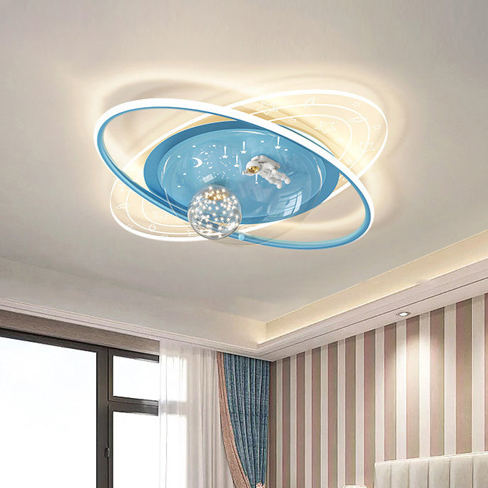Luz de techo LED empotrada moderna de arte deco para niños ovalada con astronauta, planeta, acrílico, yeso, hierro para sala de estar 