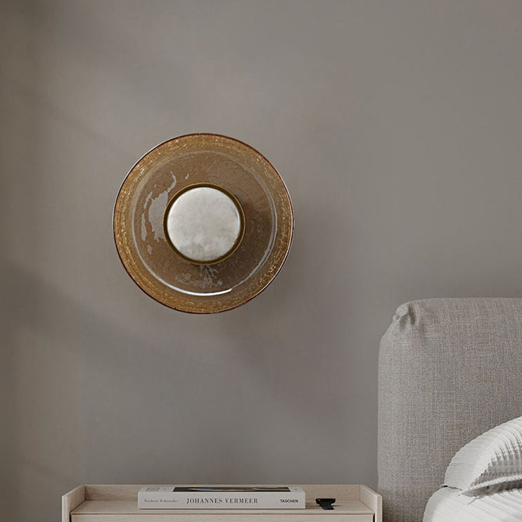 Modern Minimalist Round Glass Iron LED Wall Sconce Lamp For Living Room