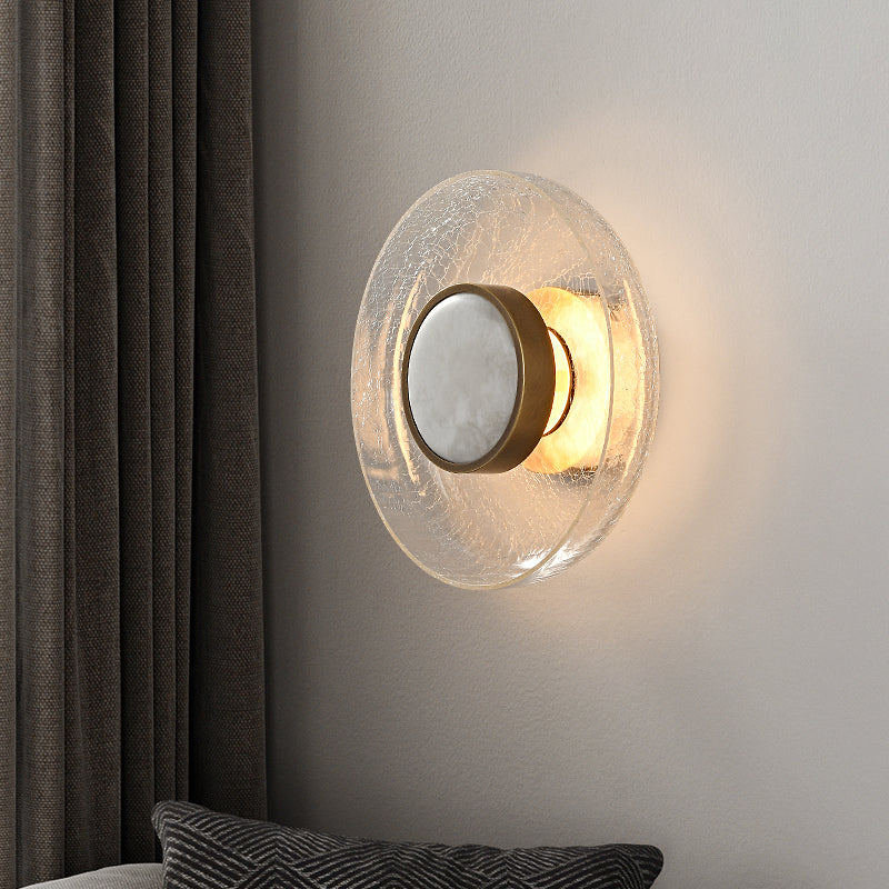 Modern Minimalist Round Glass Iron LED Wall Sconce Lamp For Living Room