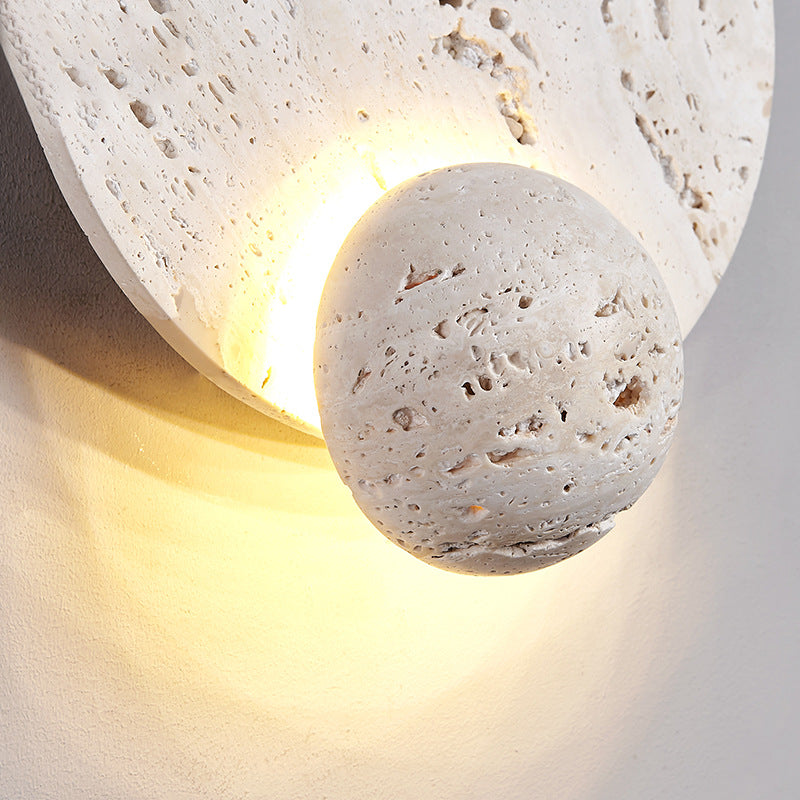 Lampe murale LED en travertin blanc rond traditionnel japonais pour salon 