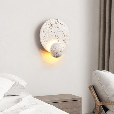Lampe murale LED en travertin blanc rond traditionnel japonais pour salon 