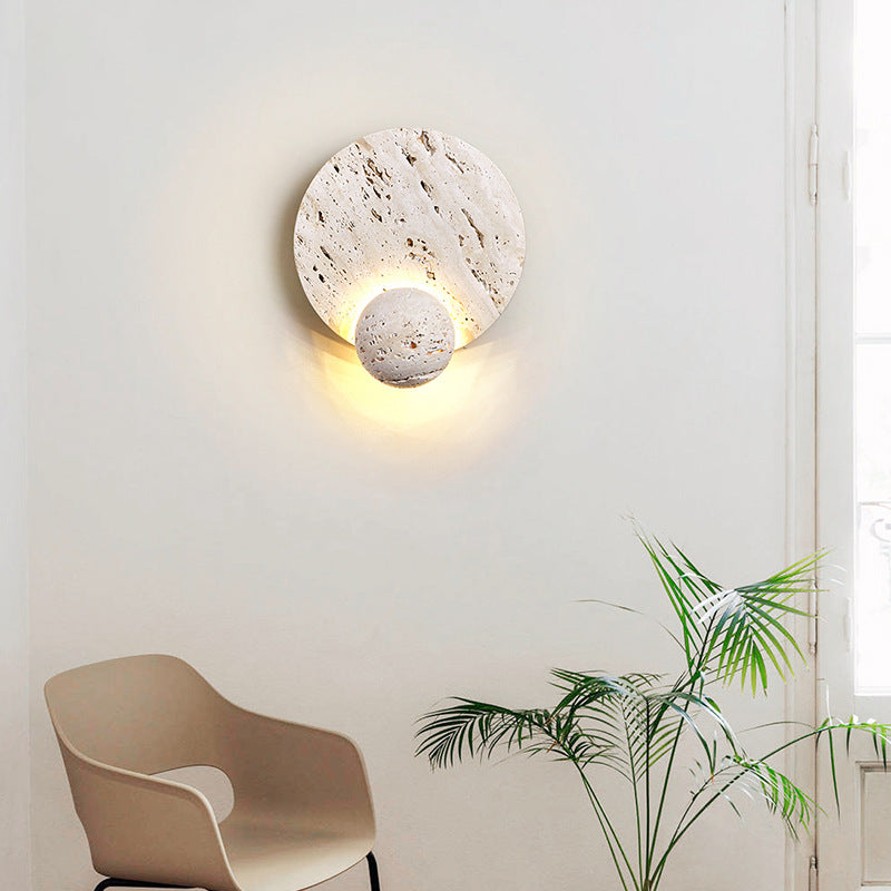 Lampe murale LED en travertin blanc rond traditionnel japonais pour salon 