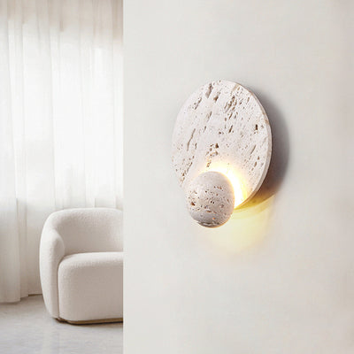 Lampe murale LED en travertin blanc rond traditionnel japonais pour salon 