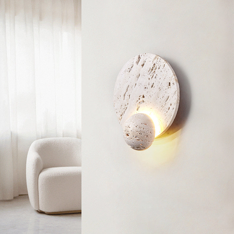 Lampe murale LED en travertin blanc rond traditionnel japonais pour salon 