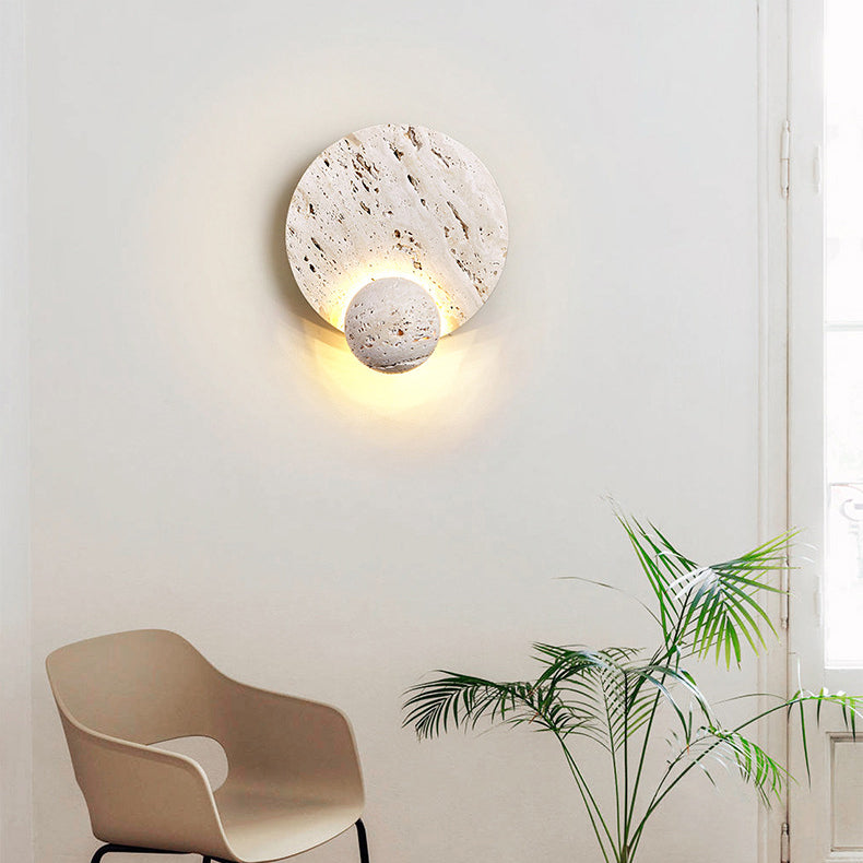 Lampe murale LED en travertin blanc rond traditionnel japonais pour salon 