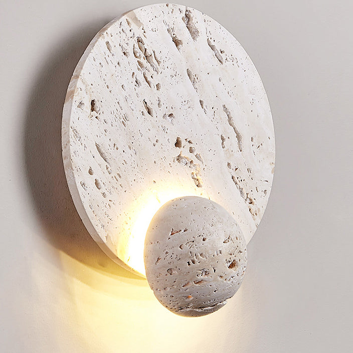 Lampe murale LED en travertin blanc rond traditionnel japonais pour salon 