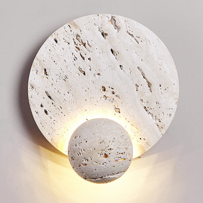 Lampe murale LED en travertin blanc rond traditionnel japonais pour salon 