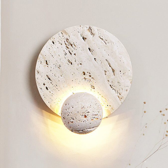 Lampe murale LED en travertin blanc rond traditionnel japonais pour salon 