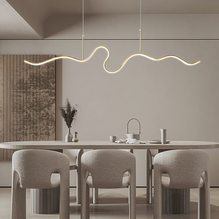Lustre d'île moderne minimaliste en silicone avec ligne courbée en cuivre et LED pour salon 