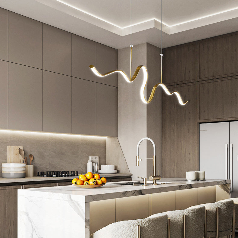 ثريا حديثة بتصميم خطي بسيط من السيليكون والنحاس مع إضاءة LED لغرفة المعيشة 