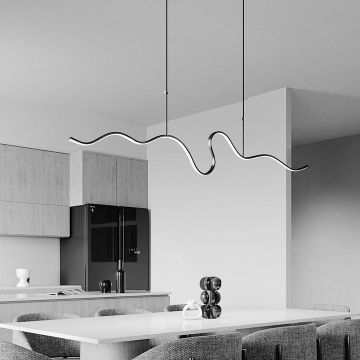 Lustre d'île moderne minimaliste en silicone avec ligne courbée en cuivre et LED pour salon 