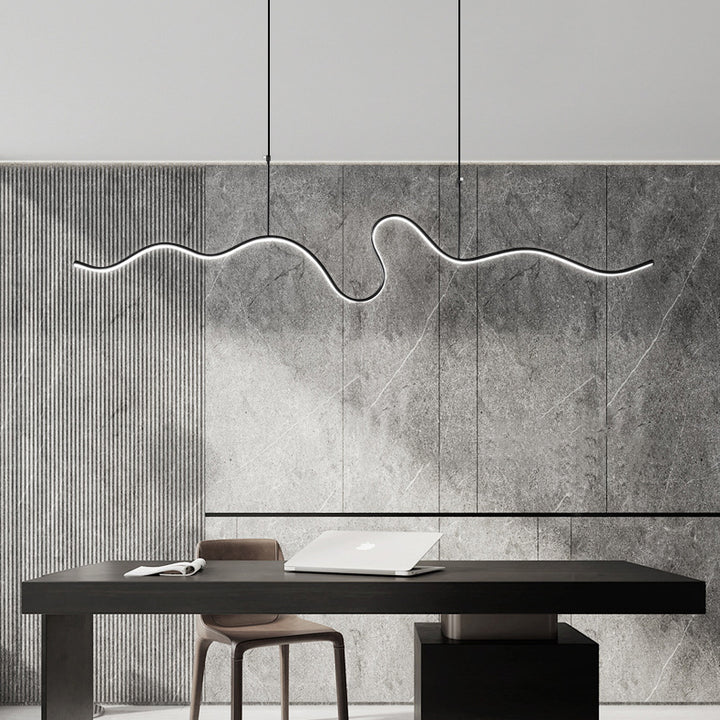 Lustre d'île moderne minimaliste en silicone avec ligne courbée en cuivre et LED pour salon 