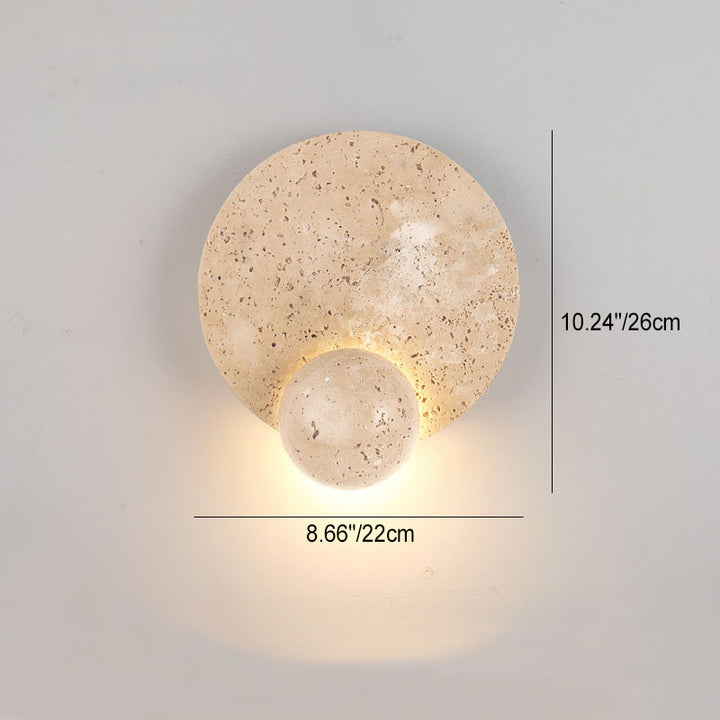 Applique murale LED contemporaine scandinave ronde en travertin jaune pour salon 